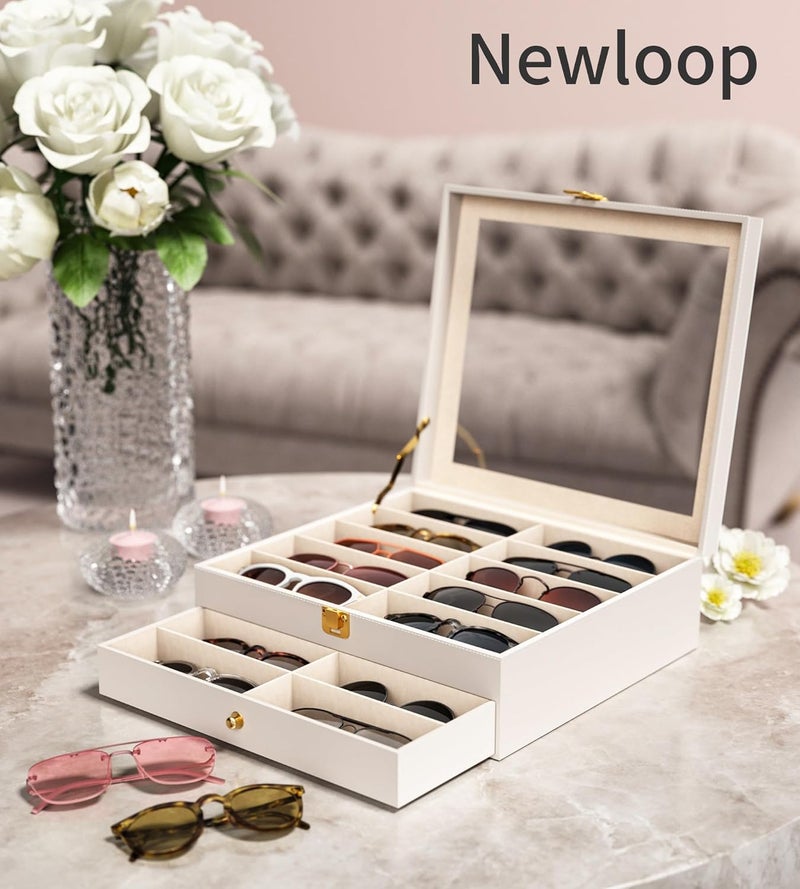 NEWLOOP Store 20 Slots Sunglass Organizer for Women Men Multiple Pairs of Sunglasses Storage Box See-Through Display Show Case - Image 2